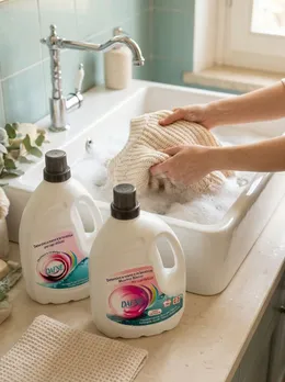 Lavando a mano prendas delicadas con detergente Dafne